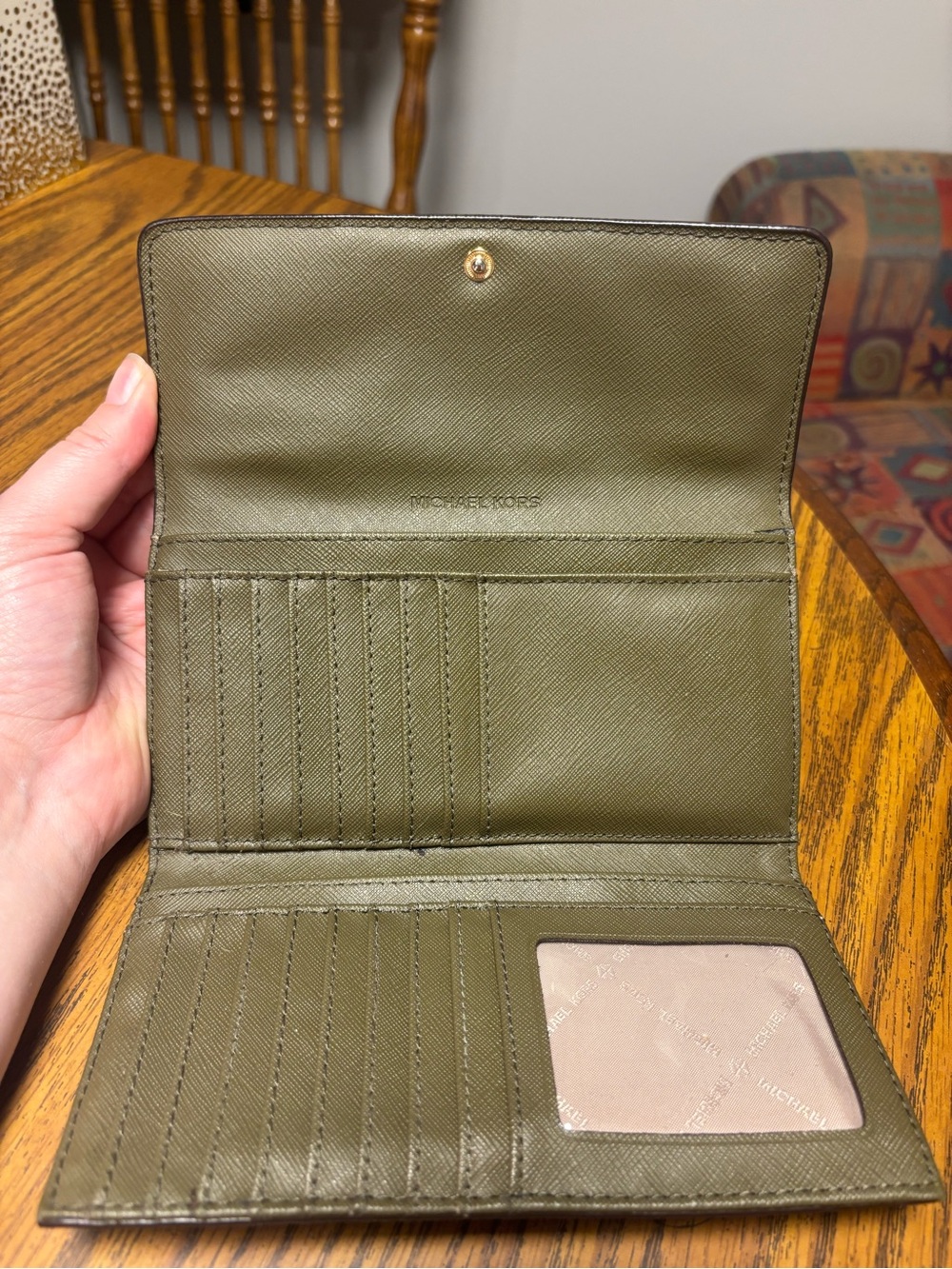 Michael Kors Olive Saffiano Leather Trifold Wallet